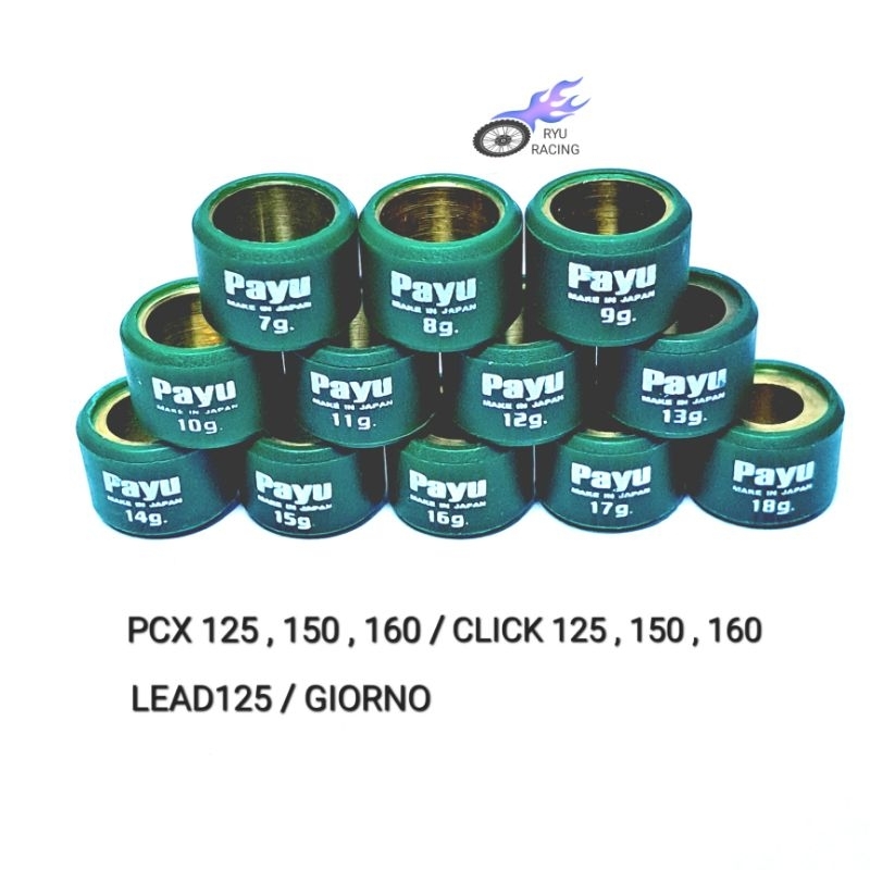 เม็ดตุ้มถ่วงน้ำหนัก (PCX125,150,160), (CLICK125,150,160) , LEAD125 , GIORNO ยี่ห้อ Payu 7-19 g. *ราคา/1เม็ด*