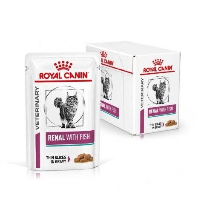 ยกกล่อง Royal Canin RENAL WITH FISH pouch 85 g x 12 Pouches อาหารแมวโรยัลคานินโรคไต 85 กรัม 12 ซอง