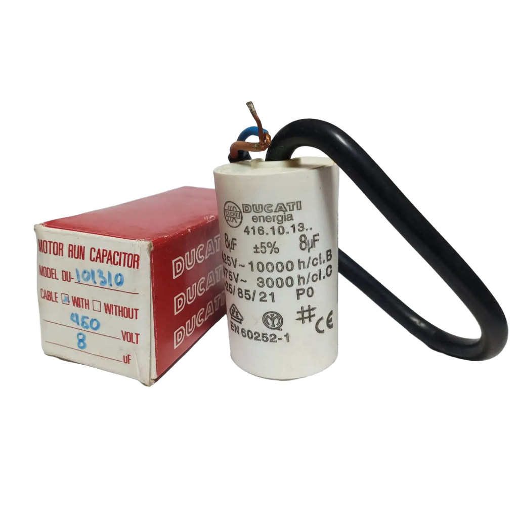 คาปาซิเตอร์ Capacitor DUCATI Runing อิตาลี แท้ทนทาน แบบสายไฟอ่อน [ใช้กับมอเตอร์ปั้มนํ้า, มอเตอร์ทั่วไป][ขนาด 8µF-70 µF]
