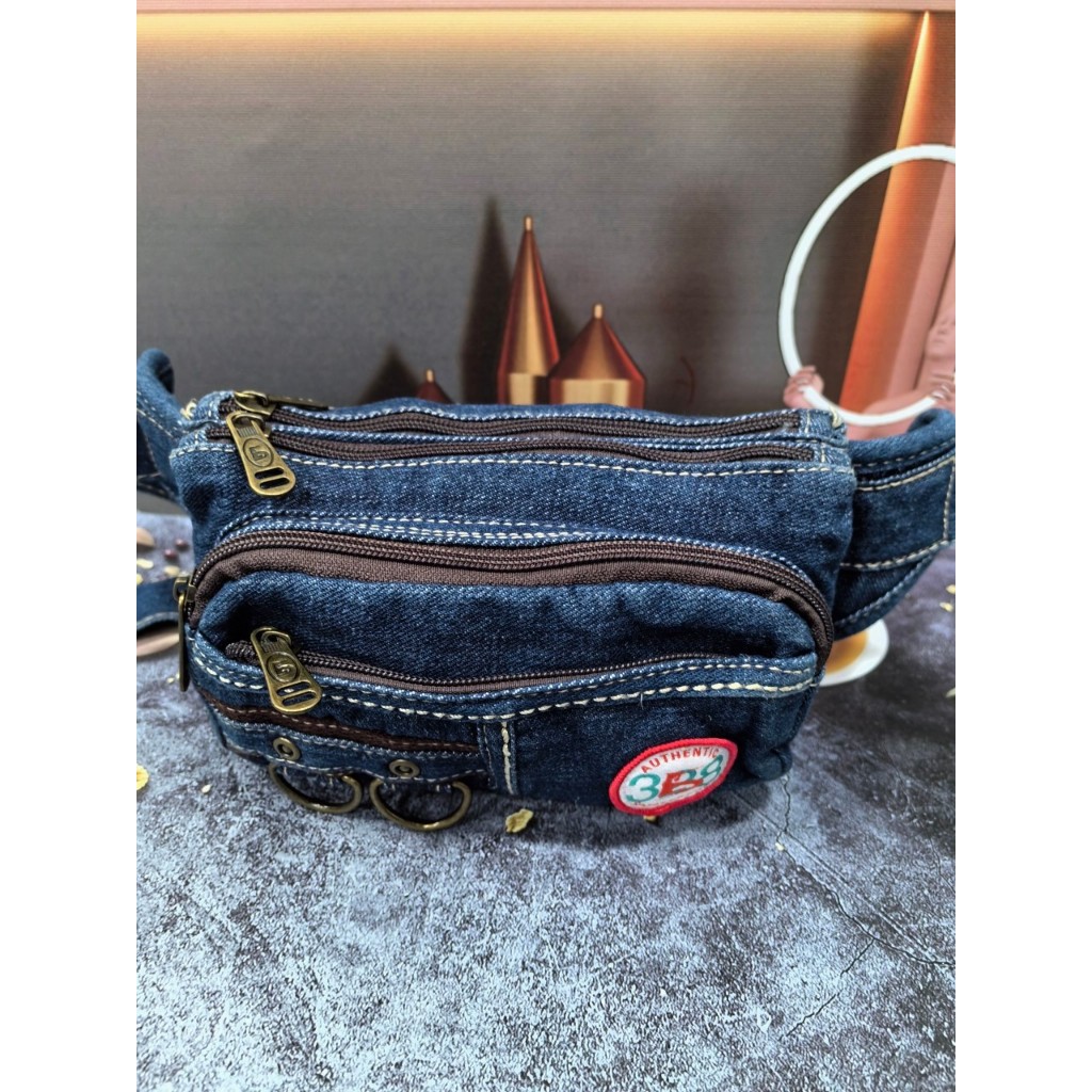 กระเป๋าคาดเอวใบกลางผ้ายีน สะพายคาดอก กระเป๋าสะพายอเนกประสงค์ - รูปที่ 6