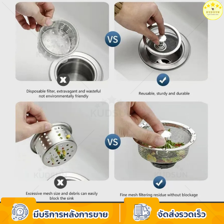 KUDSUN ที่กรอง ที่ล้างจาน สะดืออ่าง อ่างล้างจาน ตะแกรง กรองเศษอาหาร สแตนเลส 304 ไม่เป็นสนิม ป้องกันการอุดตัน รูปที่ 3
