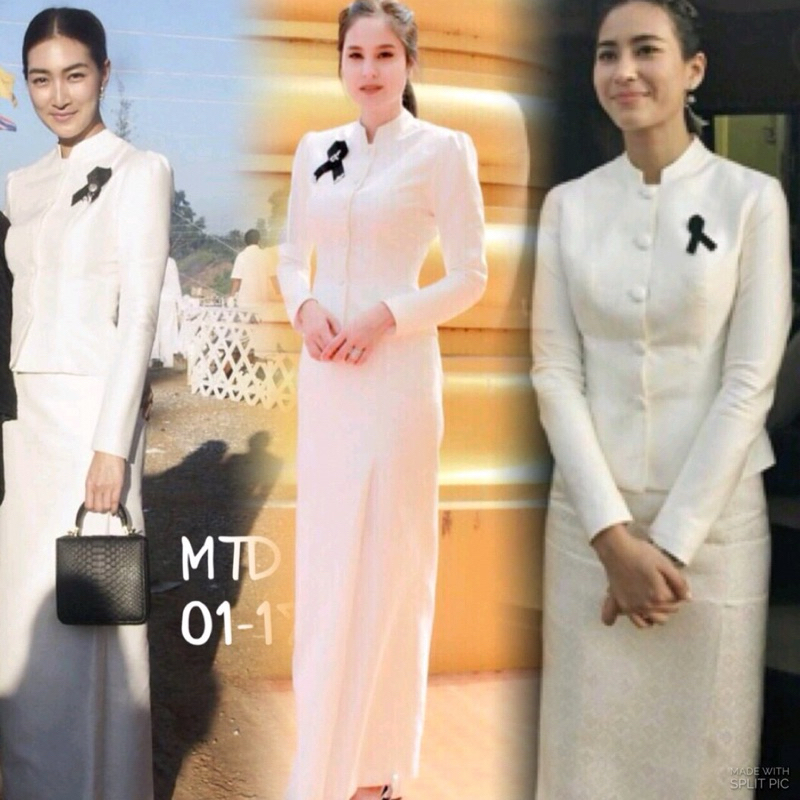 #งานตัดช่างคนไทยไหมอินเดีย ชุดจิตรลดา​สีขาวและสีขาวงาช้าง #แยกขายเสื้อและผ้าถุงผืนละxxxบาทค่ะ