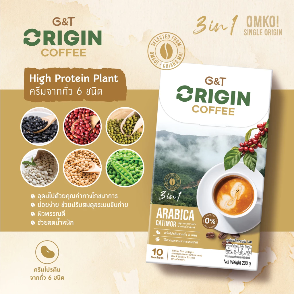 G&T Origin Coffee 3in1 ผสมงาดำ คอลลาเจน โปรตีนถั่ว 6 ชนิด thumbnail 4