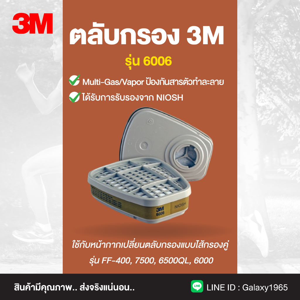 ตลับกรองไอระเหยสารตัวทำละลาย กรดแก๊ส 3M : 6006