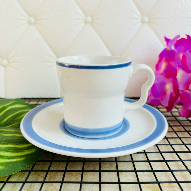 แก้วกาแฟดินเผาญี่ปุ่น พร้อมจสนรอง Adam & Eve มือสอง ราคาถูก