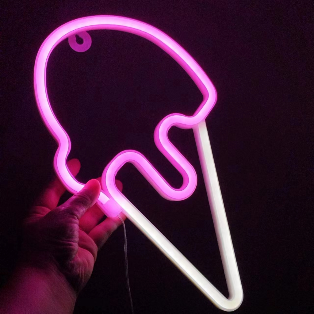 แถบไฟนีออน LED รูปไอศกรีม USB พร้อมกล่องแบตเตอรี่ สําหรับตกแต่งผนัง ปาร์ตี้คริสต์มาส ของขวัญวันเกิด ร้านค้ามีไฟเพิ่มเติม