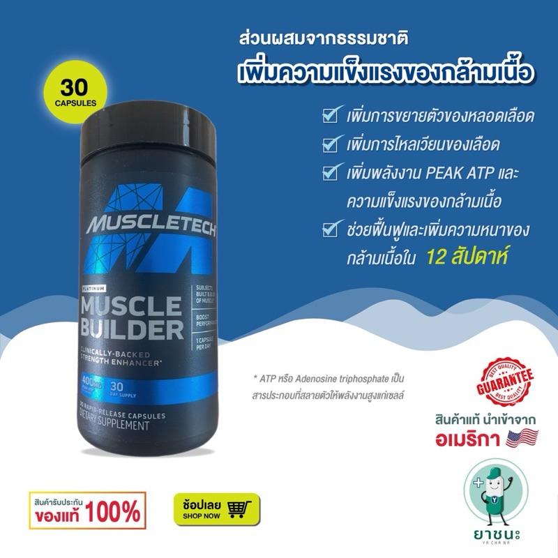 [ของแท้ 100%] Muscletech Platinum Muscle Builder (30 แคปซูล) เพิ่มกล้ามเนื้อ ปั้มกล้ามและความแข็งแรง
