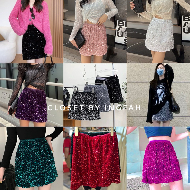 wink skirt กระโปรงสั้น กริตเตอร์กำมะหยี่ สายปาร์ตี้
