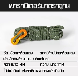 เชือกสะท้อนแสง เชือกผูกเสาเต้นท์ ยาว4ม./4mm จำนวน 8 เส้น พร้อมตัวรั้งเชือก และถุงผ้า