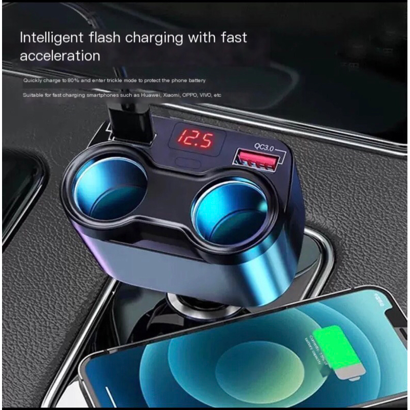 AL5002อะแดปเตอร์ซ็อกเก็ตที่จุดบุหรี่ดิจิทัล USB 2 ทาง หมุนได้ สําหรับรถยนต์ 12-24V SUV Off-road