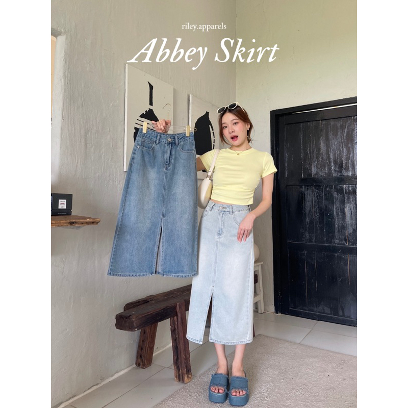 RileyApparels กระโปรงยีน ยาว สียีนเข้ม