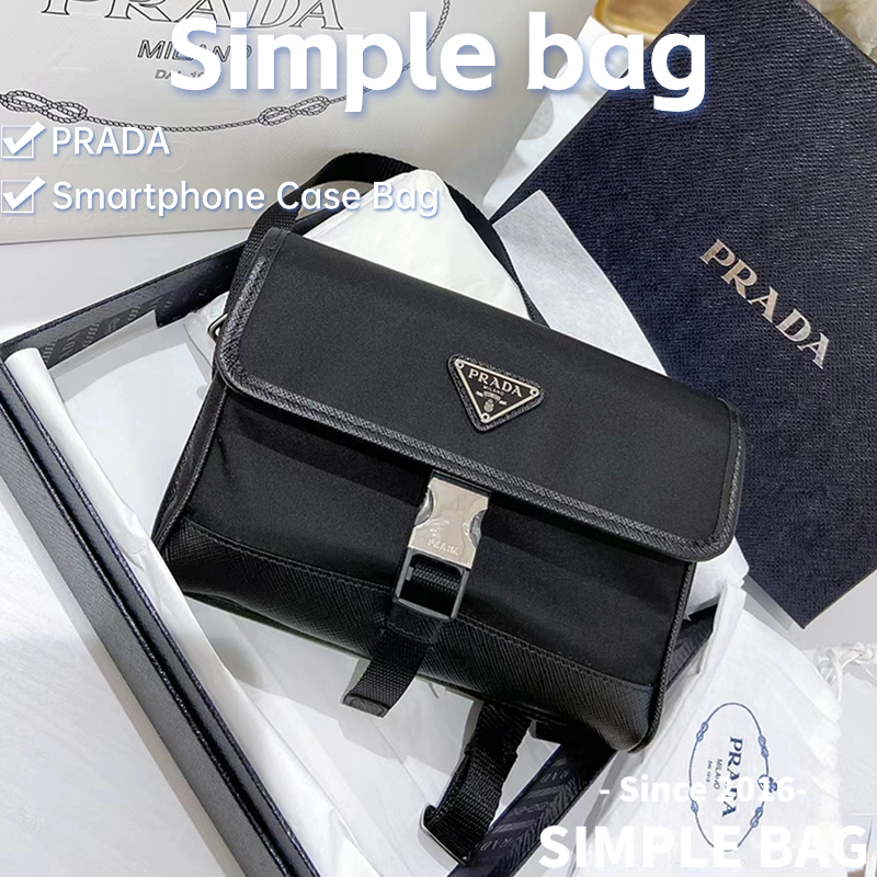 ปราด้า💥PRADA Smartphone Case Shoulder bag เคสสมาร์ทโฟนหนัง กระเป๋าสะพายเดี่ยว