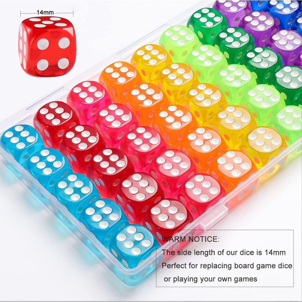 ☘️พร้อมส่ง | ถูก☘️【 ลูกเต๋า เซ็ท 100 ลูกค้า ขนาด 14 mm】Dice ลูกเต๋าใส บอร์ดเกม บอร์ดเกมส์ ลูกเต๋าอะคริลิค ลูกเต๋าใส Dice