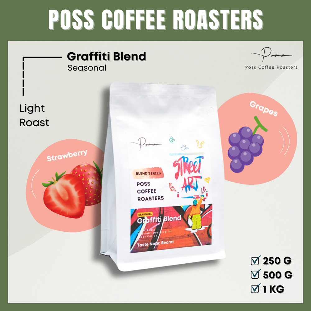 Poss Coffee Roasters เมล็ดกาแฟคั่ว อ่อน Graffiti Blend ขนาด 250g Seasonal Blend บดฟรี