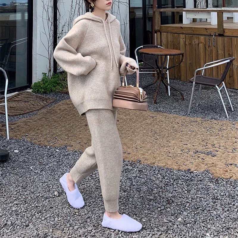 hoodie set เสื้อฮู้ดไหมพรมมาพร้อมกางเกงขายาว