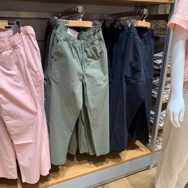 uniqlo 100% ของผู้หญิง S M L XL กางเกงผ้าคอตตอน100%ยางยืด ใส่สบาย ขากระบอกยาวข้อเท้า ของแท้💯💯จากช็อป