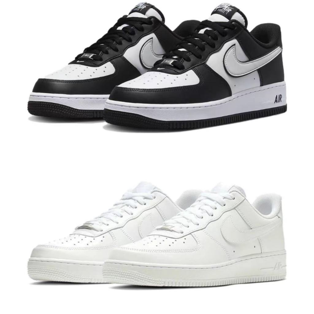 Nike Air Force 1 Low "Panda"Nike Air Force 1 Low 07 Triple White  รองเท้าผ้าใบกันลื่นสีขาวและสีดำของแท้ 100%sports shoes