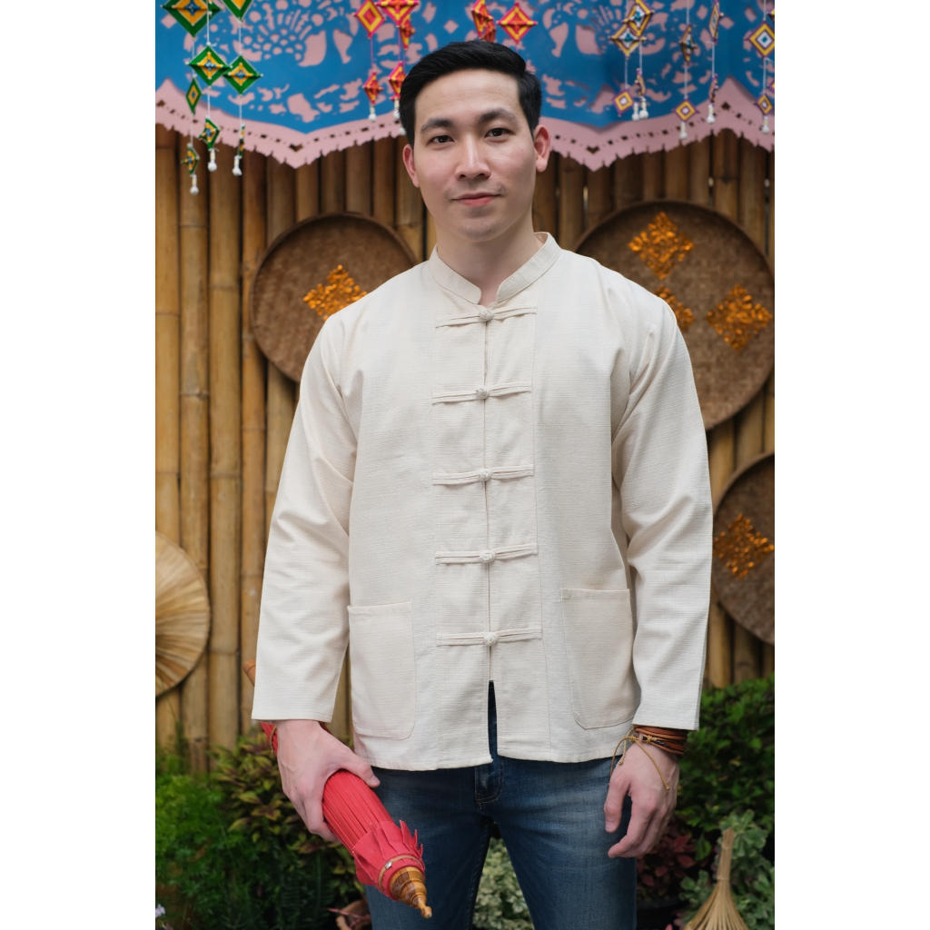 เสื้อผ้าฝ้ายพื้นเมือง รุ่นคอจีนยาวBB358