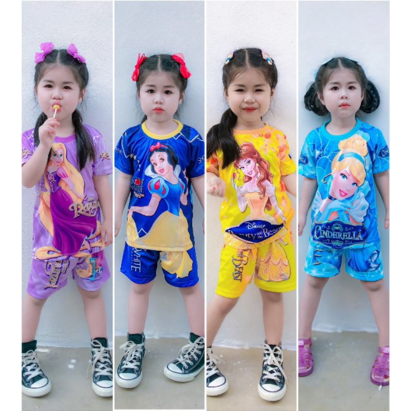 ชุดเด็กเซ็ตเจ้าหญิง เสื้อแขนสั้นกางเกงขาสั้น ผ้าไมโครใส่สบายไม่ร้อน