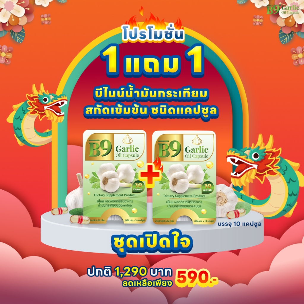 ชุดเปิดใจ B9 Mini ซื้อ 1 แถม 1 (20 แคปซูล) ลดคอลเลสเตอรอล ลดไขมัน เบาหวาน สูตรเฉพาะร้านราชาสมุนไพร