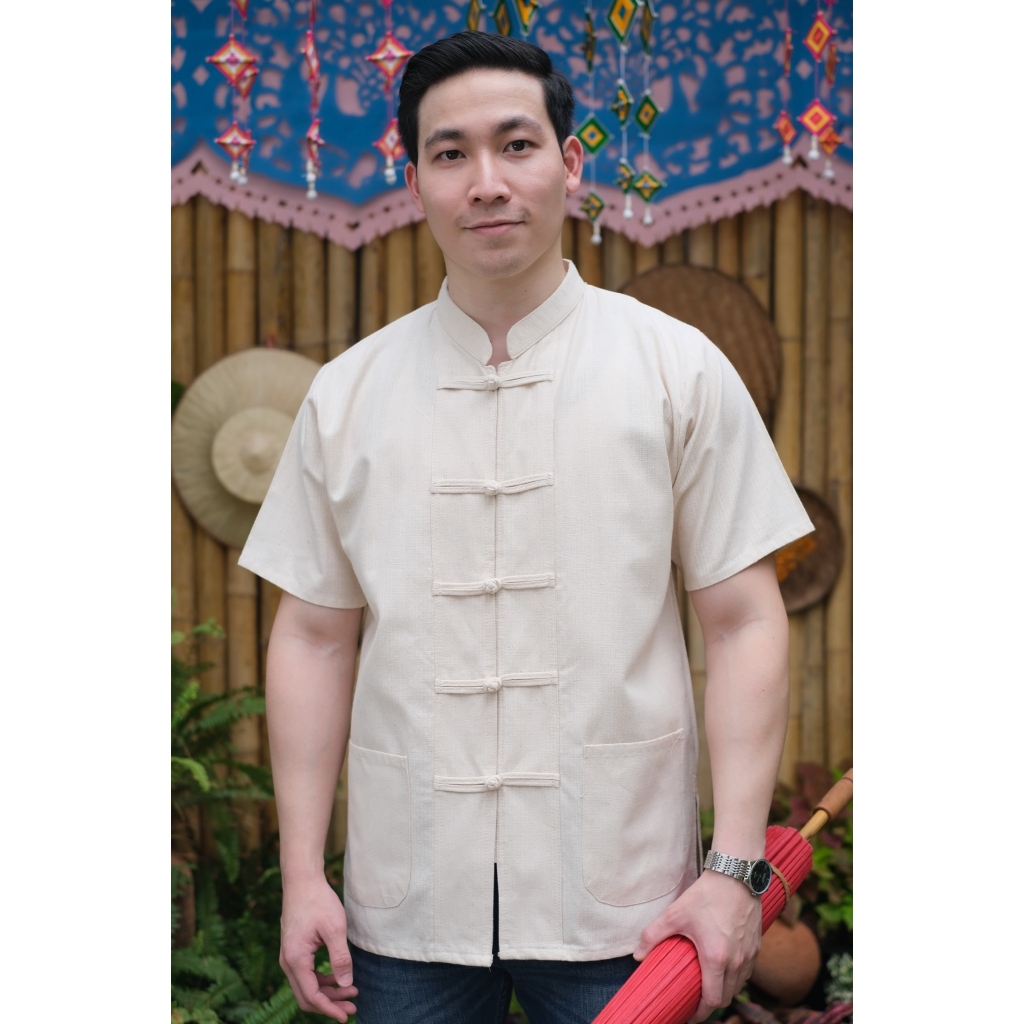 เสื้อผ้าฝ้ายพื้นเมือง รุ่น คอจีนสั้นชายGG9012