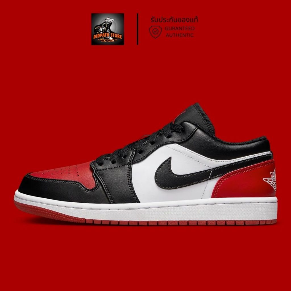 รับประกันของแท้ ✅ รองเท้าไนกี้ชาย Jordan 1 Low Bred Toe 2.0 (553558 161) จอร์แดน ไนกี้จอแดน จอแดนสีแดง red black white