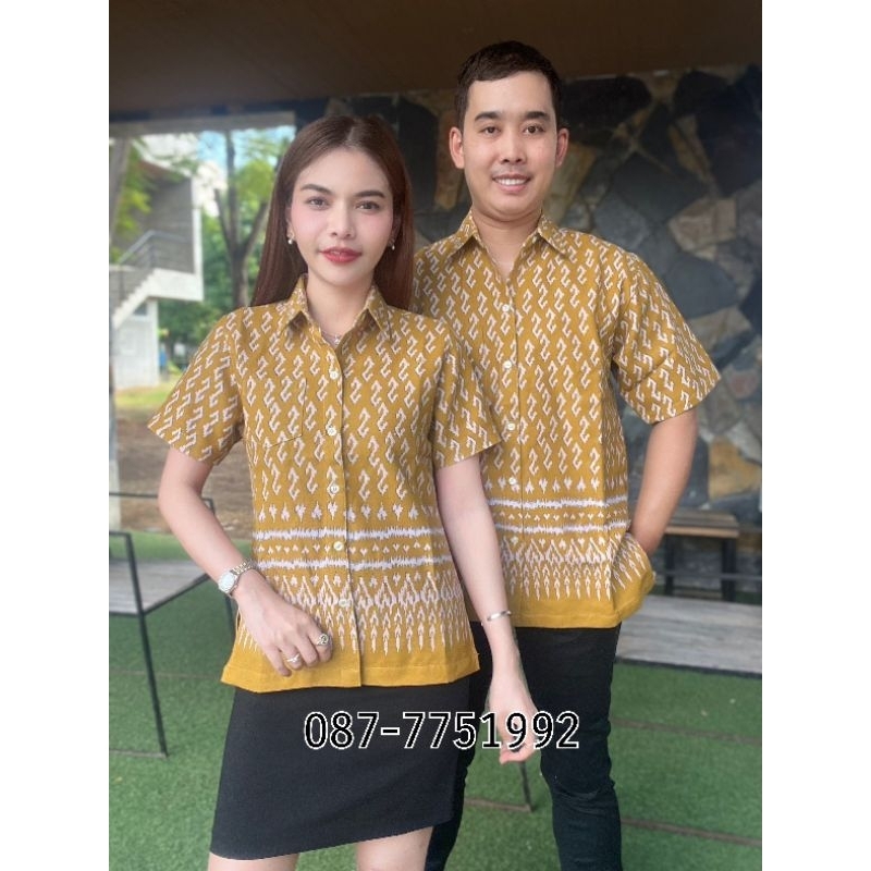 เชิ้ตลายขอสีเหลืองไพร(อัดผ้ากาว)