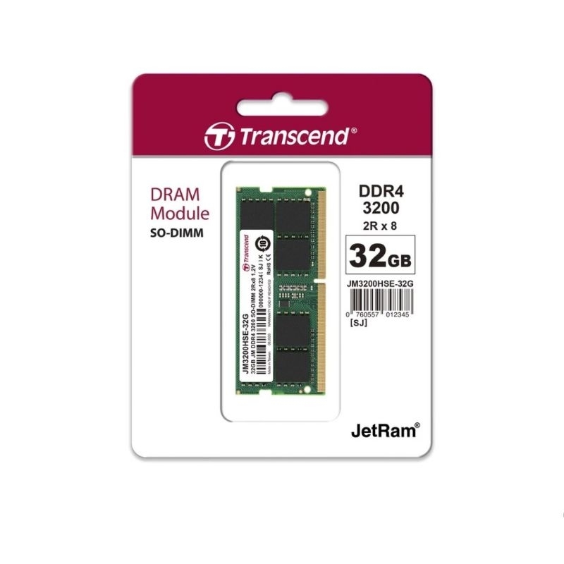 Transcend RAM-Memory DDR4-3200 SO-DIMM 32GB รับประกันตลอดอายุการใช้งาน-JM3200HSE-32G