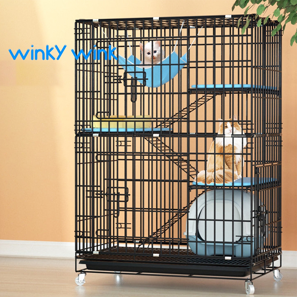 Winky Wink กรงแมว🏠กรงแมวขนาดใหญ่ กรงแมว4ชั้น ขนาดใหญ่ พับได้ กรงสัตว์เลี้ยง ​กรงกระต่าย กรงหมา มีชั้นลอยพร้อมบันได