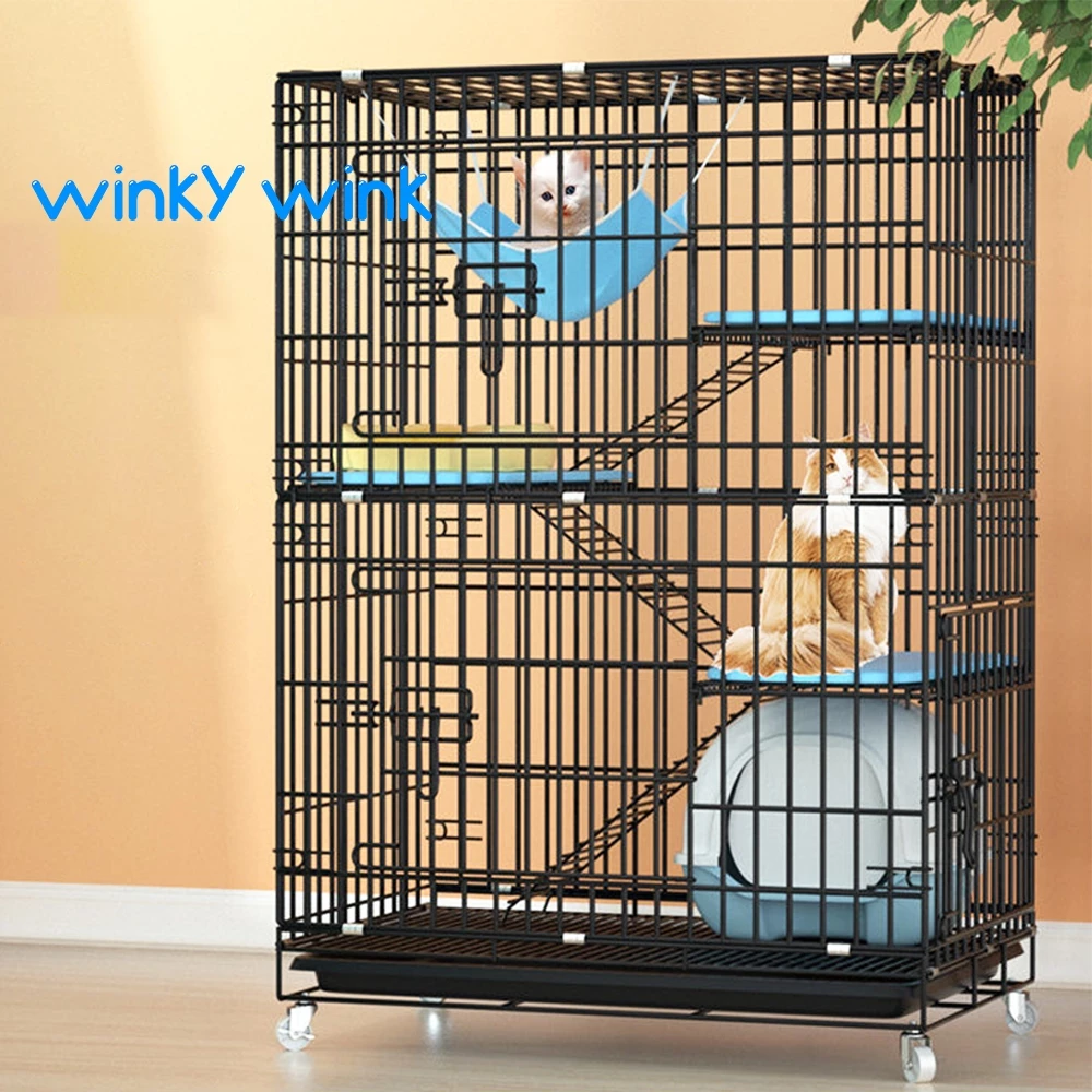 Winky Wink กรงแมว🏠กรงแมวขนาดใหญ่ กรงแมว4ชั้น ขนาดใหญ่ พับได้ กรงสัตว์เลี้ยง กรงกระต่าย กรงหมา มีชั้นลอยพร้อมบันได