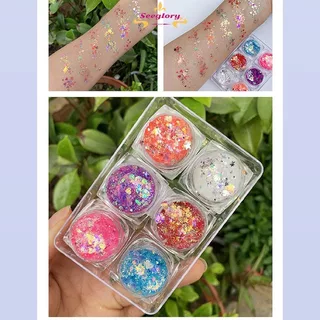 กลิตเตอร์แต่งหน้า เจลกากเพชร 1เเพค มี6สี เปิดฝาแล้วทาได้เลย เจลกากเพชรทาตา แต่งกลิตเตอร์