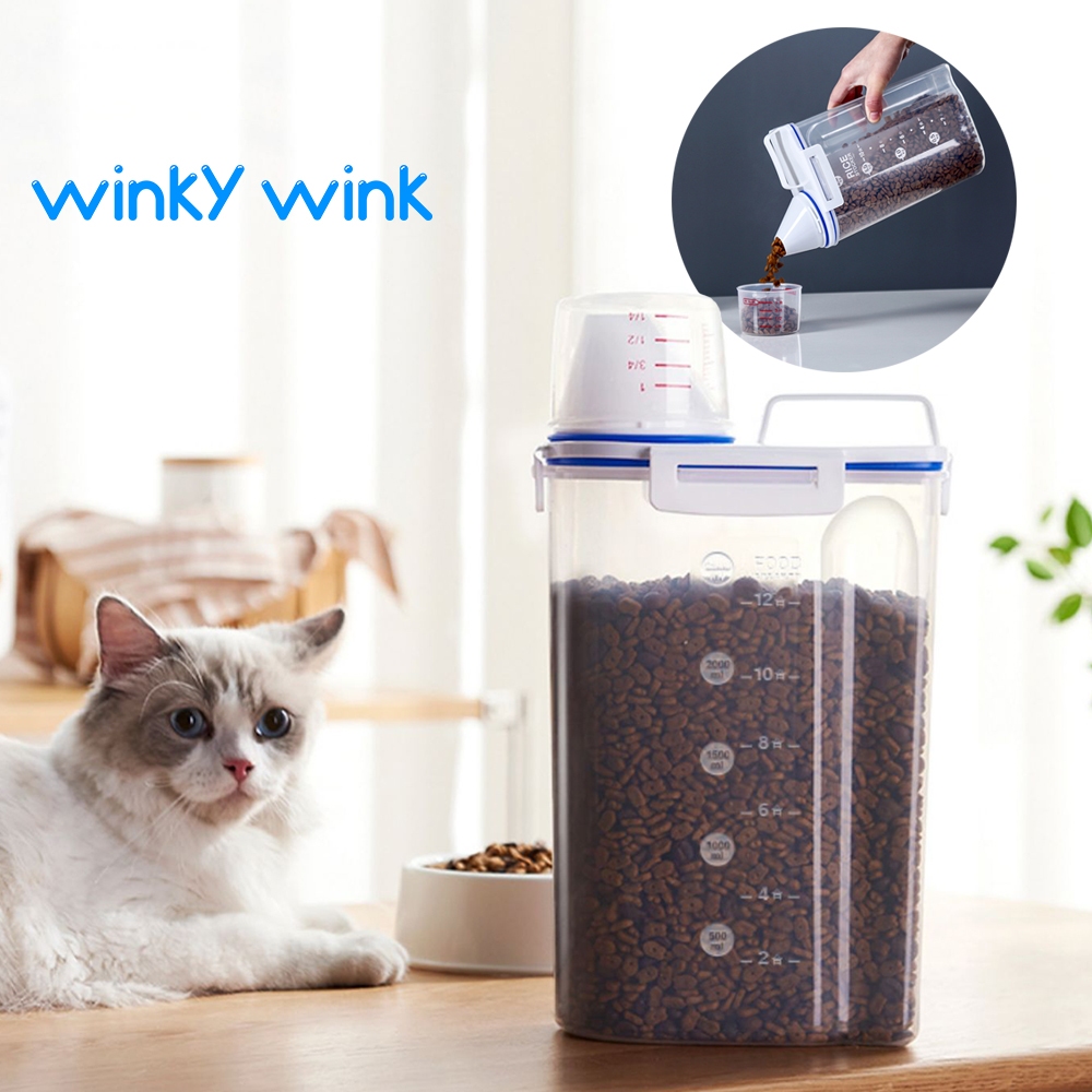 Winky wink ซุปเปอร์ซีล กล่องเก็บอาหารสัตว์เลี้ยง🐕ที่ใส่อาหารสัตว์เลี้ยงกล่องปิดสนิท พร้อมถ้วยตวง  ทนทาน