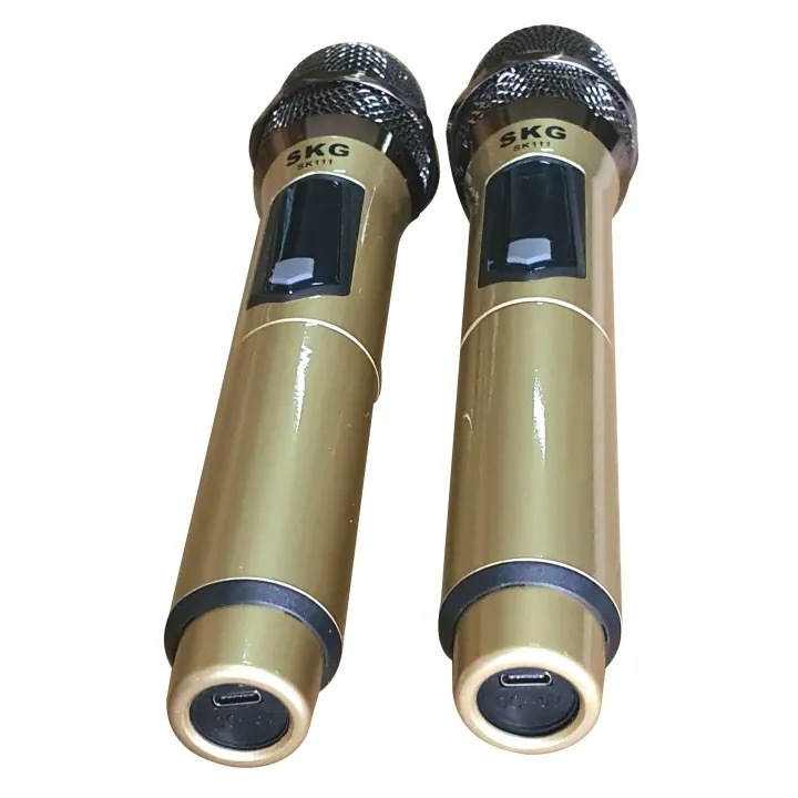 SKG ไมโครโฟนแบบมือถือ แบบคู่ ใช้งานพร้อมกันได้ VHF ไร้สาย รุ่น SK-111 สีทอง