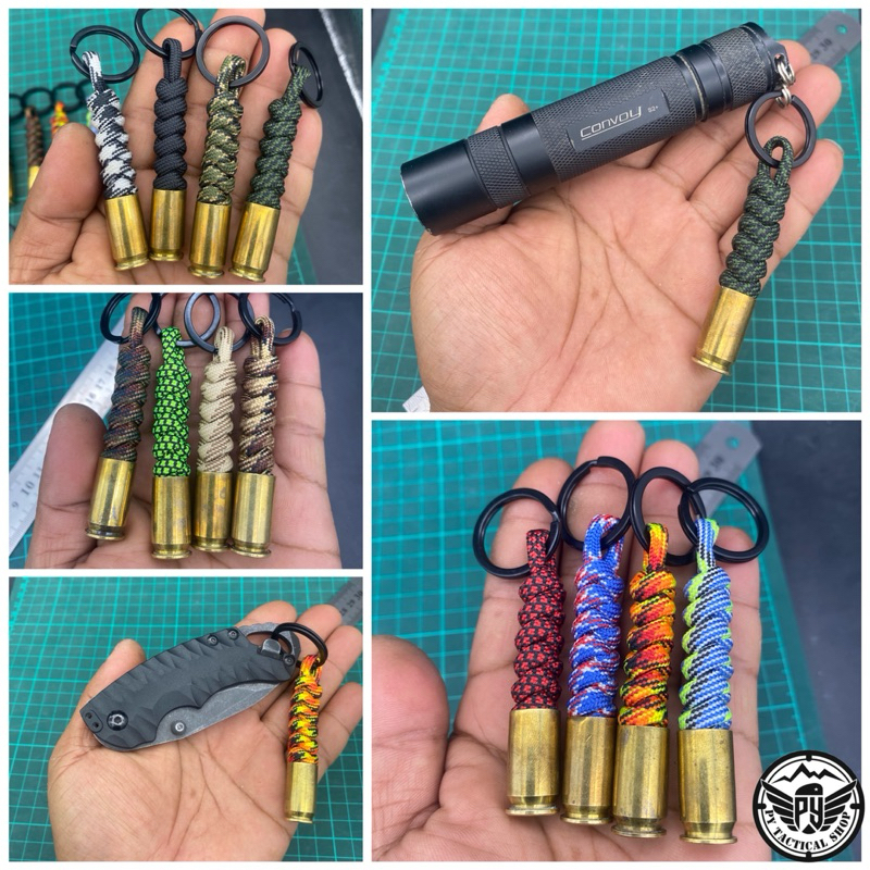 พวงกุญแจ ถักเชือกparacord 4mm. ปลอกทองเหลือง ใช้ห้อยอุปกรณ์ต่างๆ ความยาว 9cm.