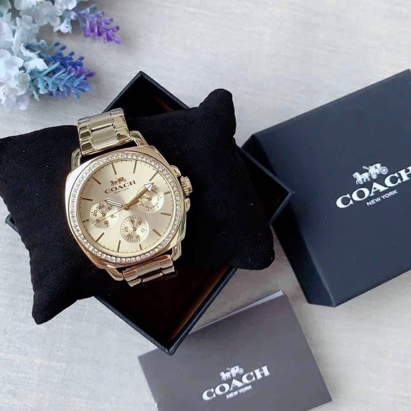 พร้อมส่ง✨✨ COACH Women’s Mini Boyfriend Gold Tone Stainless Glitz Watch 14503130 สีทอง