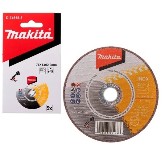MAKITA แผ่นตัด76X10มม. รุ่น D-74815-5 (เหล็ก/สแตนเลส) ใช้กับ DMC300  ( แพคละ 5 ใบ ขายยกแพค )