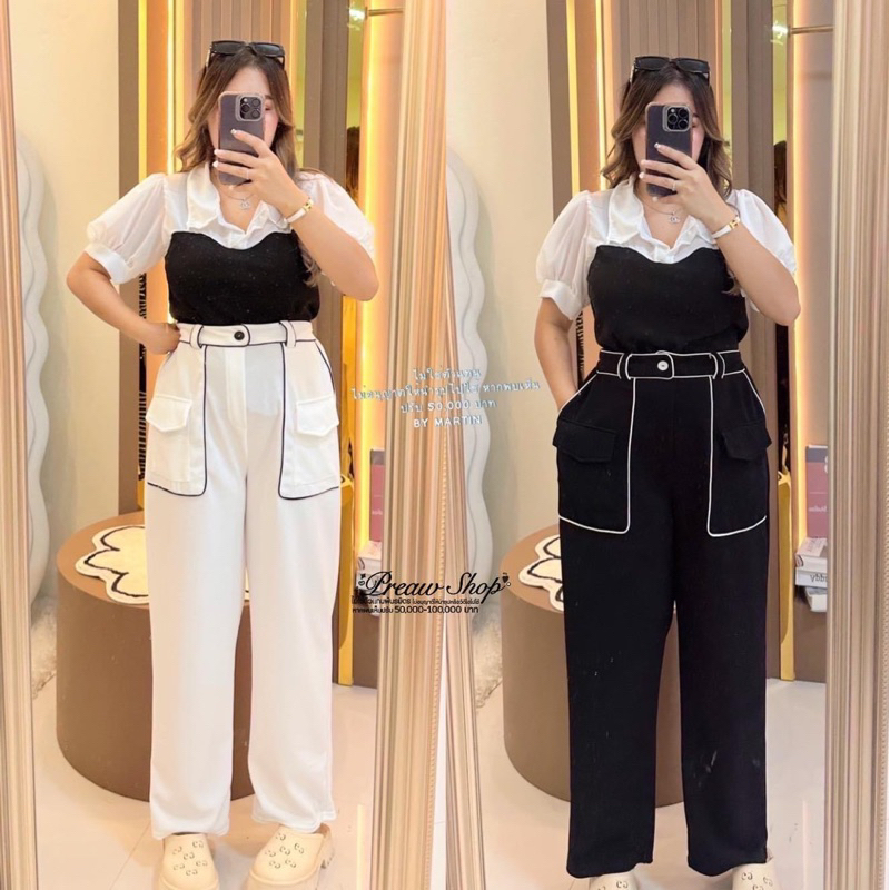 กางเกงขายาวแต่งกุ้น เอว28-40” สะโพก46”++