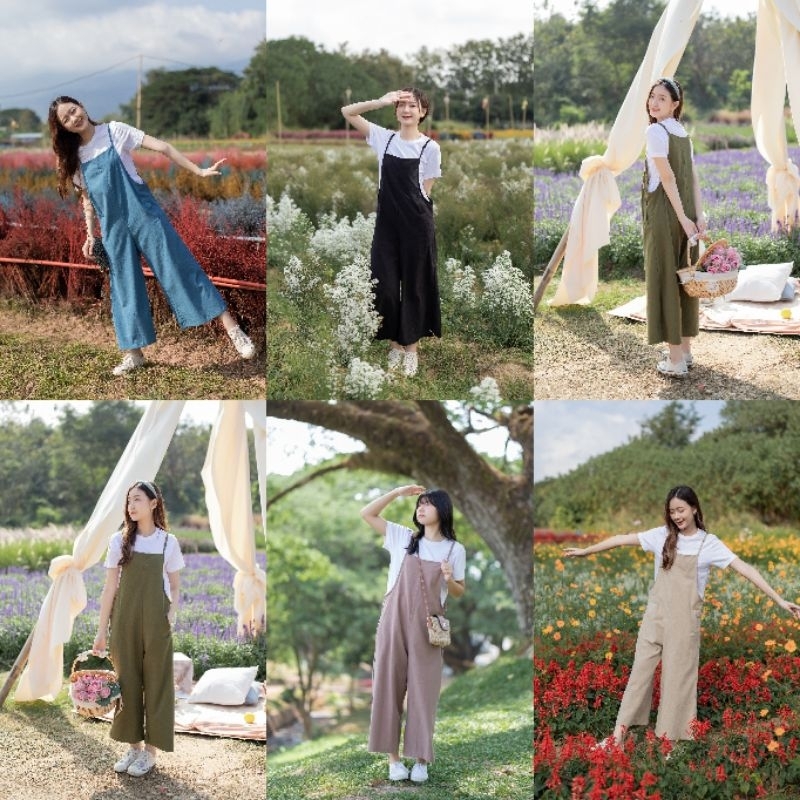 เอี๊ยมกางเกงขายาว ชุดหมี ผ้าคอตตอนลินิน  สายปรับความยาวได้Ladychillshop