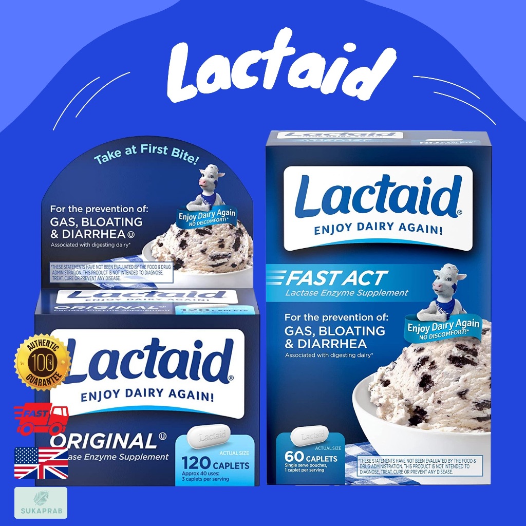 พร้อมส่ง Lactaid Original Strength Lactose Intolerance Relief Caplets 120 เอนไซม์ย่อยนมแลคเตส