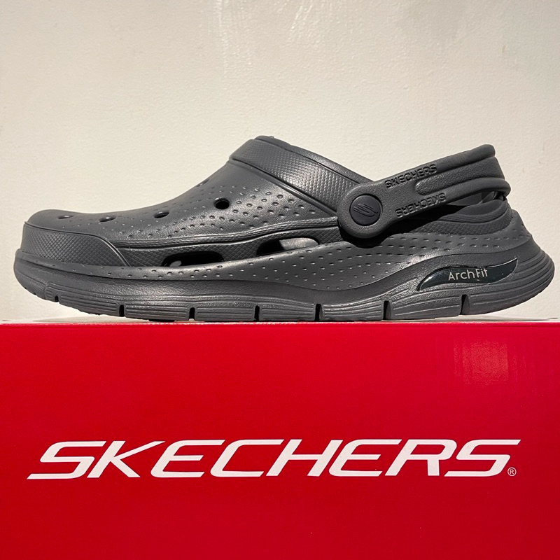 แท้ 💯 รองเท้า SKECHERS Arch Fit Foamies สีกรม รองเท้าสุขภาพ รองเท้าแตะ สวม สลิปออน ผู้ชาย ไซส์ 9 42 crocs clog men shoes