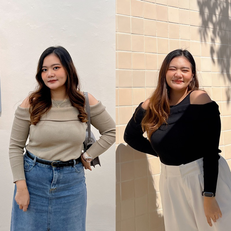 [ อก 36-46"] เสื้อไหมพรหมเว้าไหล่ สาวอวบ - Mabel top