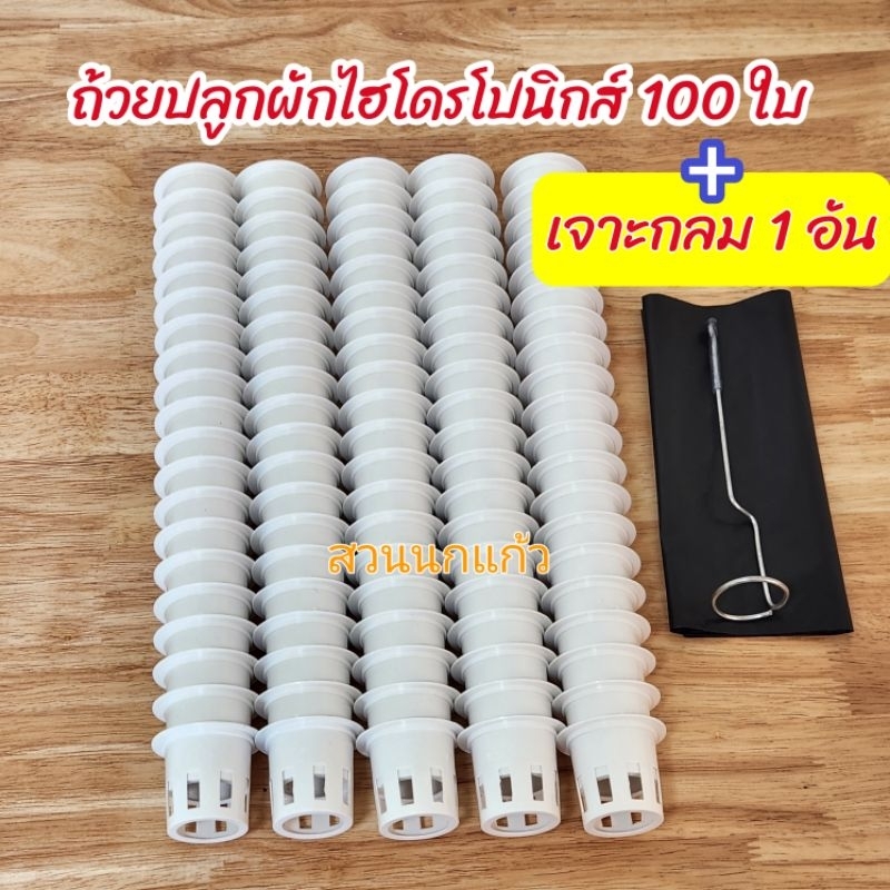 ถ้วยปลูกผักไฮโดรโปนิกส์ 100 ใบ เกรดPremium +ที่เจาะกลม1อัน