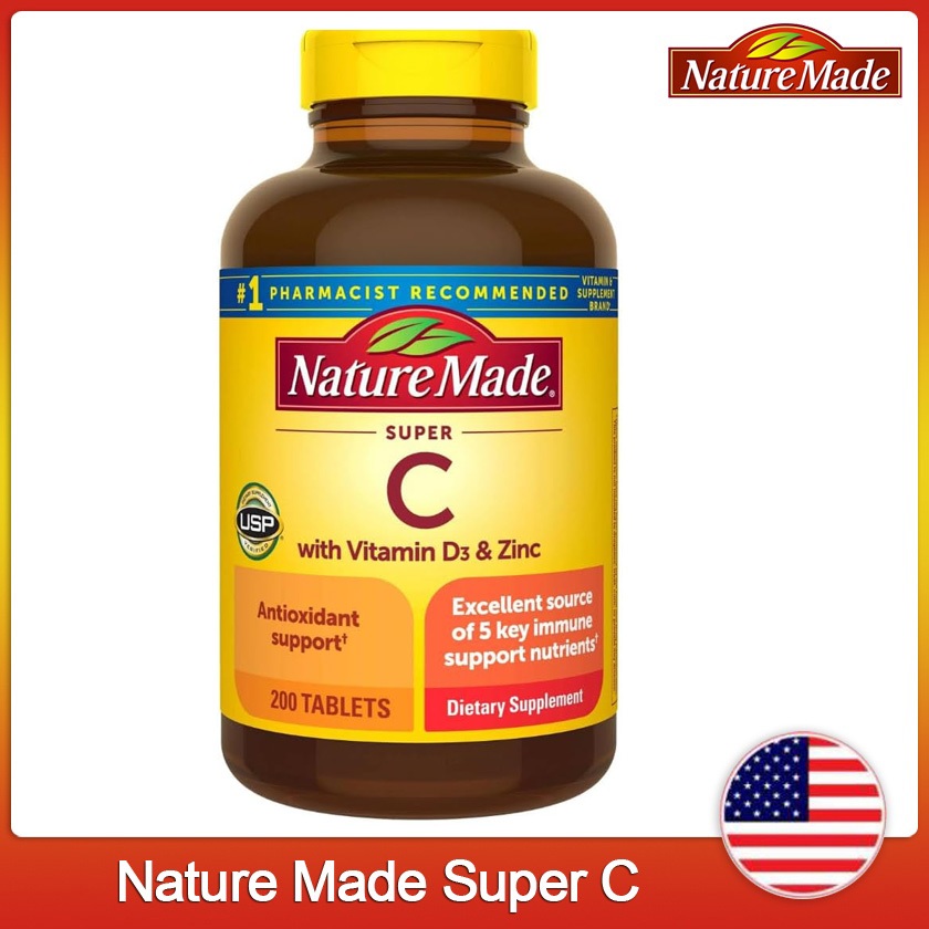 (Exp.06/2027)Nature Made Super C with Vitamin D3&Zinc 200 tablets