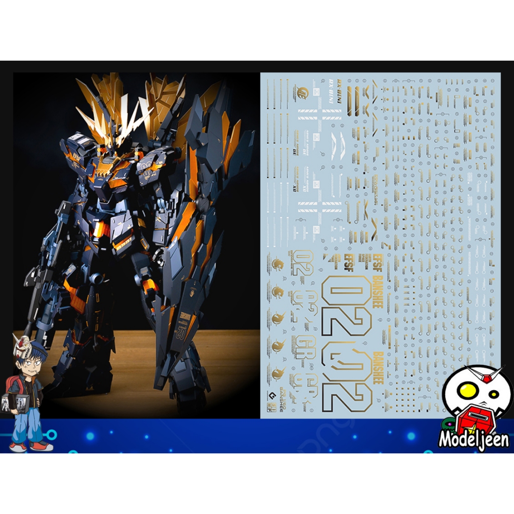 Water Decal 025 PG1/60 Unicorn Gundam 02 Banshee Norn Gold Color ยี่ห่อ S.I.M.P. Model Decal