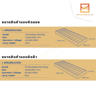NEOX โคมตะแกรง (โคมเปล่า) LED รางยาว แบบติดลอย และ แบบฝังฝ้า 2x18W (120x30x7ซม) สีขาว