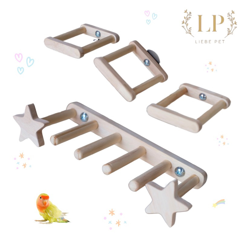 LP26 คอนนกยึดกรง บันได อุปกรณ์นก โมบาย ของเล่นนก ทำจากไม้ยางพาราเกรดA สวยงาม แข็งแรง