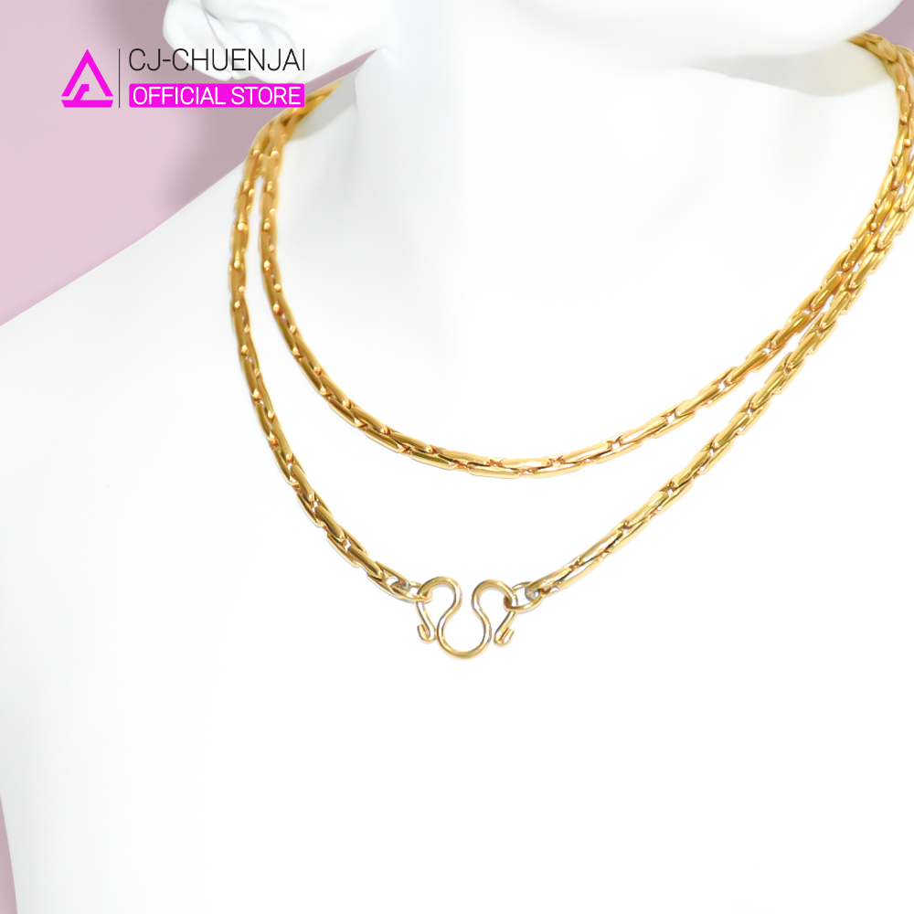 CJ สร้อยลายผ่าหวายรีข้อยาว สีทอง มี3ขนาดให้เลือก สแตนเลสทองเลเซอร์ ไม่ลอกไม่ดำ
