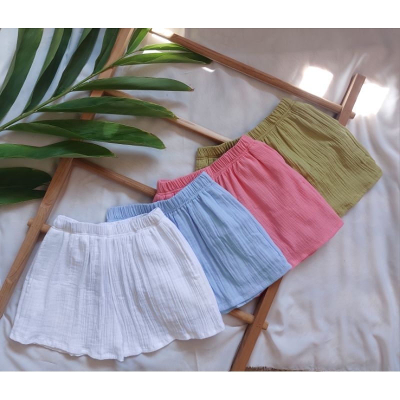 กางเกงขาสั้น  สาลูย่น2ชั้น กางเกงผ้าฝ้าย