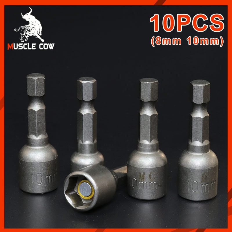 Muscle Cow ลูกบล็อก เบอร์ 8-10(แผงละ 10 ดอก)บล็อกยิงหลังคา บล็อคขันน็อตหลังคา หัวบล็อกแม่เหล็ก หัวบล็อคขันหกเหลี่ยม