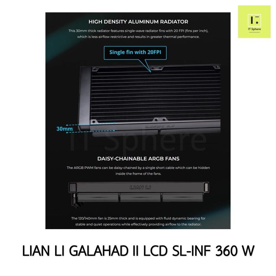 LIAN LI AIO Galahad II LCD SL-INF 360 WHITE สีขาว LGA1700 LGA 1200 1700 AM4 AM5 lianli 3 ตอน ชุดน้ำปิด 3 ขาว ตอน จอ จอLC